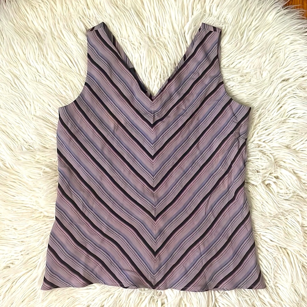 Jones New York Purple Striped V-neck Blouse